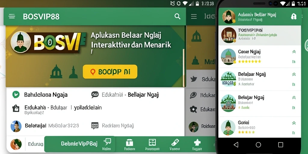 Antarmuka aplikasi BOSVIP88 yang interaktif untuk belajar mengaji.