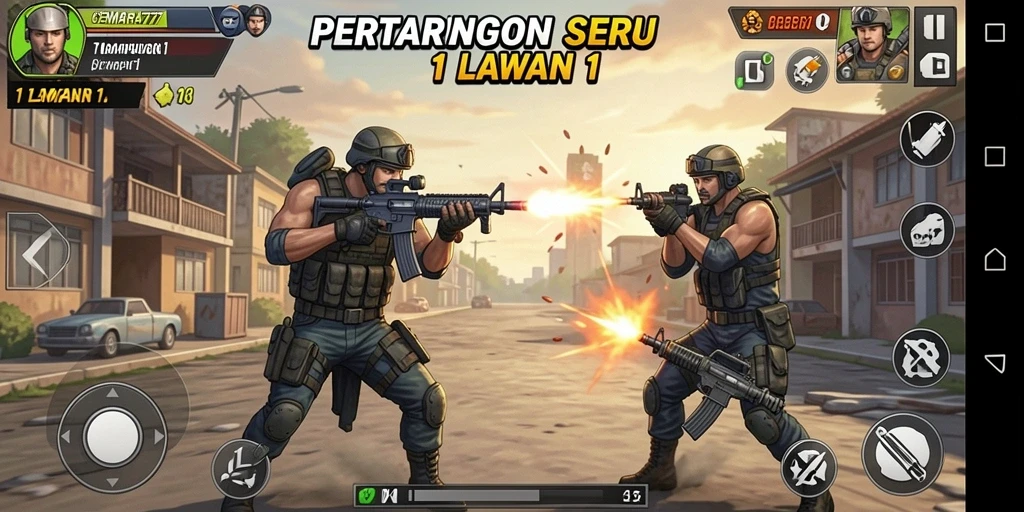 Tampilan antarmuka CEMARA777 menampilkan pertarungan seru 1 lawan 1.