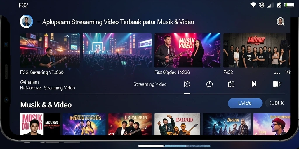 Antarmuka F32 menampilkan beragam pilihan video musik berkualitas tinggi.