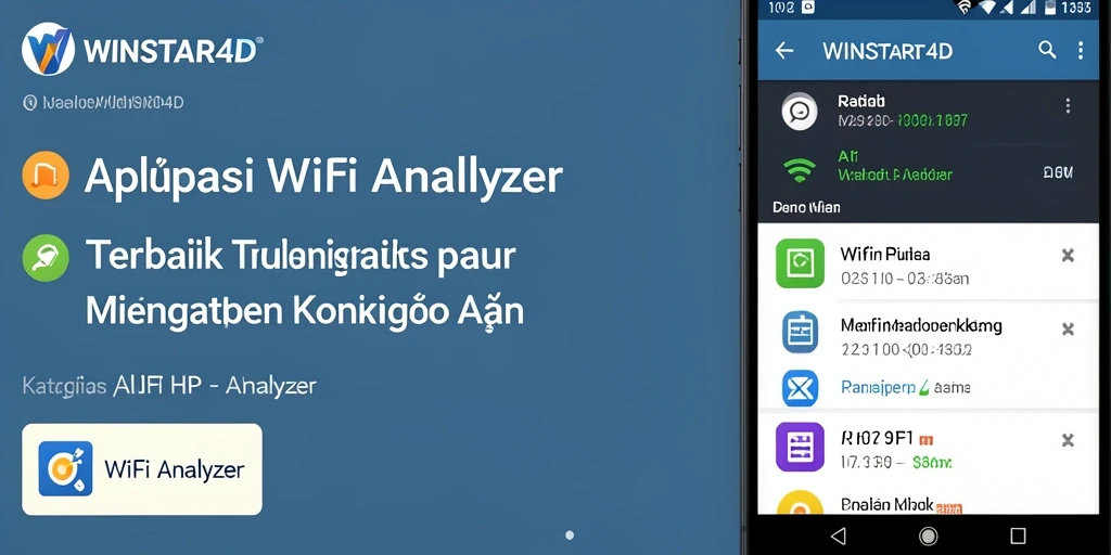 Antarmuka WINSTAR4D yang menampilkan analisis jaringan WiFi dan kekuatan sinyal.