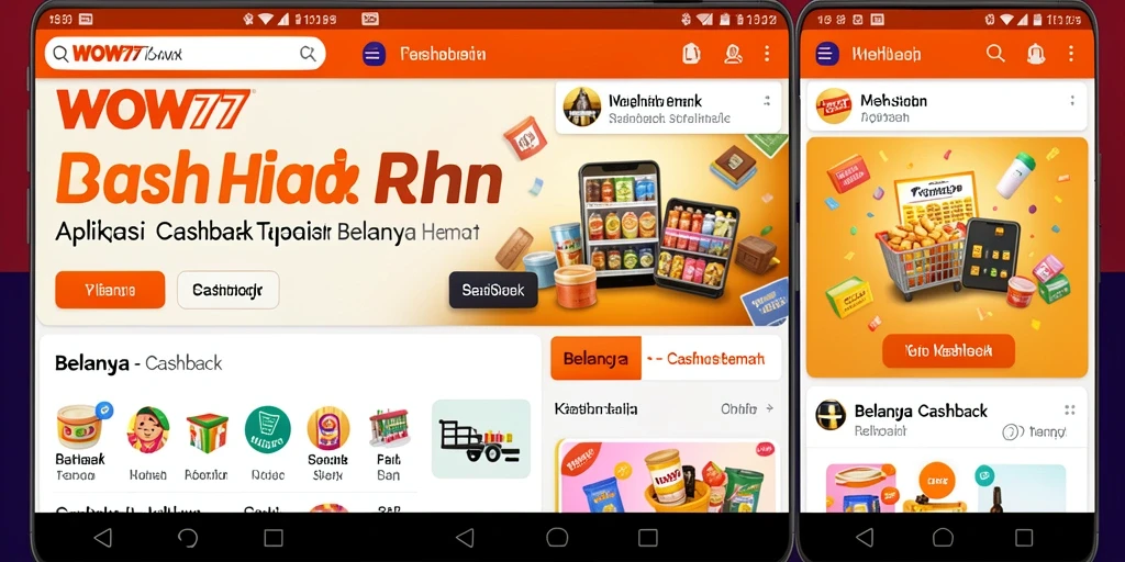 Antarmuka WOW77 yang menarik untuk cashback belanja.